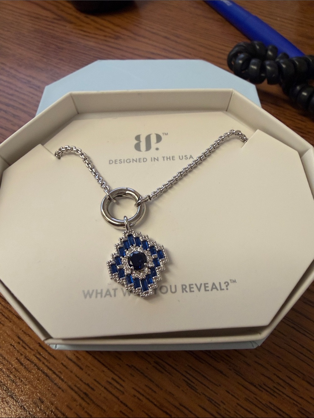 Bomb Party Blue Geometric Crystal Pendant Necklace